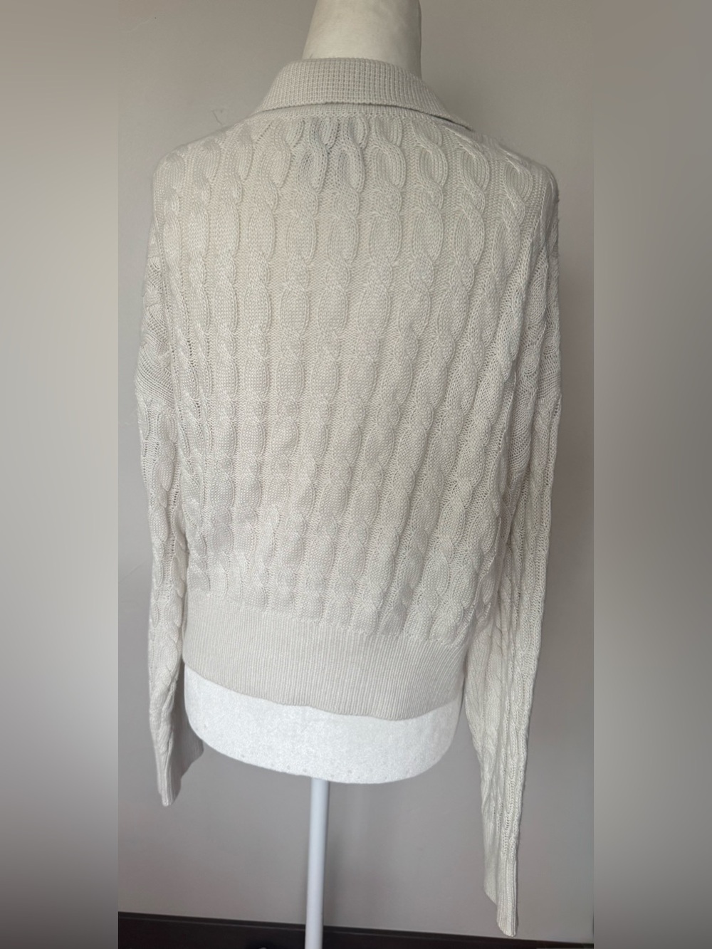 Cream Cable Knit Collared Button-Up Women’s Sweater Cardigan - Picture 11 of 12